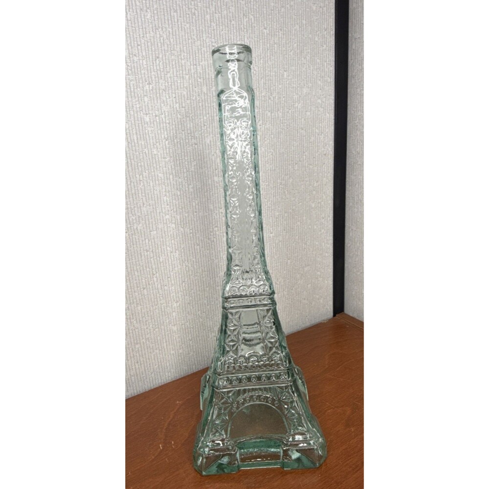 Vintage Mid Century Green Glass Eiffel Tower Bottle Decanter Barware France 13.5
